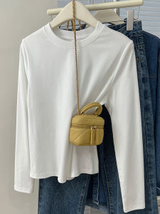 Loose Long Sleeve round Neck Solid Color T-Shirt Womens White Spring Autumn New Style Shoulder Fit Suit Base Shirt Womens Inner Wear