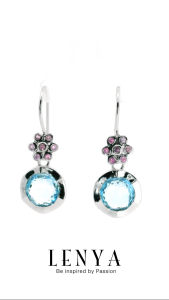 LENYA ต่างหูพลอยบลูโทแพซ เสริมความมั่นใจ ชัดเจน ปัญญา ขนาด 8 มิล ตัวเรือนเงินแท้925 ชุบทองคำขาว