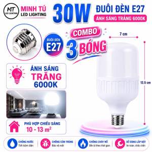 Combo 3 Bóng Đèn LED Trụ 30W E27 Siêu Sáng 6500K - Bóng LED Tiết Kiệm Điện Cho Gia Đình Cửa Hàng Nhà Xưởng