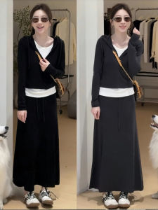 XUECAIQI | Korean Style Lazy Fashion Hoodie & High Waist Skirt Set