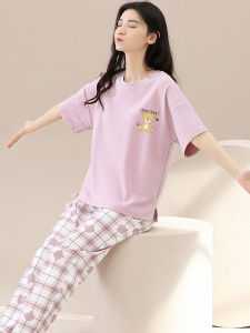 Pure Cotton Sleepwear Casual Summer Style Short Sleeve Long Pants Home Clothes for Women Breathable Comfortable Outdoor Wearable