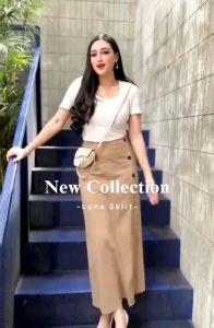 Luna Skirt | Rok Panjang Twill Kombad Korean style Bengalin Wanita | Semi A-Line | Karenza ID