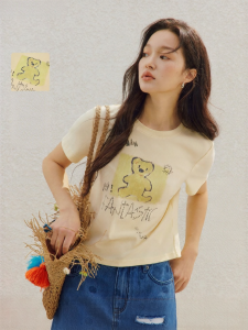 INMAN | Hand-painted Bear Print Short Sleeve T-Shirt