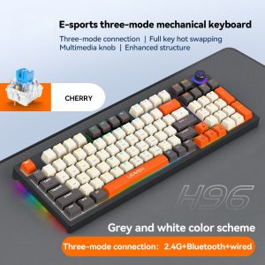 NexusClick 96 Keys Three-Mode Mechanical Keyboard Hot Swappable Keycaps RGB BacklitMultimedia KnobErgonomic for Gamer Office