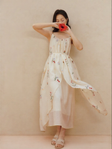 INMAN | Embroidered Vacation Halter Dress With Drawstring Waist