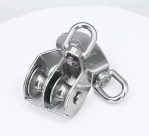 1PC M20 M25 M32 M50 Heavy Duty Double Pulley Swivel Lifting Rope Pulley Block Stainless Steel Cable Pulleys Wheel Tackle Lifting