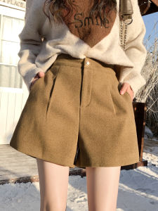 High Waist A-Line Woolen Shorts Womens Autumn Winter Loose Casual Boot Pants Outerwear Stylish Commute Korean Style