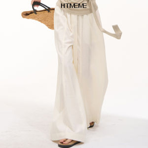 HTMEME | Tencel High Waist Two-button Straight Leg Casual Pants Summer