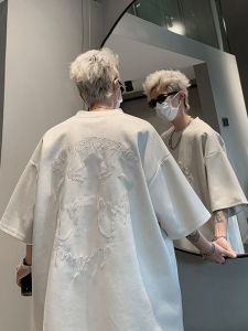 Jiaxun | Embroidered Suede T-shirt Mens Summer Stylish