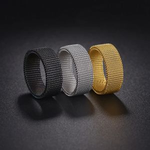 [A D]Fashion Elastic Mesh Chain Rings Titanium Stainless Steel Rings For Men Women Wedding Engagement Men Rings Punk Jewelry Gifts