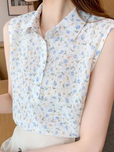 Floral Print Sleeveless Tank Top Womens Summer Shirt Loose Base Layer Shirt Slimming Upper Body Korean Style Commute
