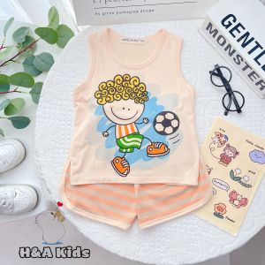 Bộ thun sát tay quần sọc in hình dễ thương cho bé trai và gái