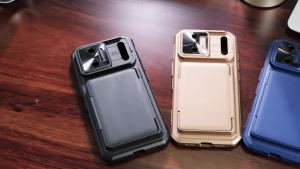 For iPhone 15 Pro Max Case with RFID Blocking Card Holder Build-in Military Grade Drop Protection Cover Phone Case-Titanium