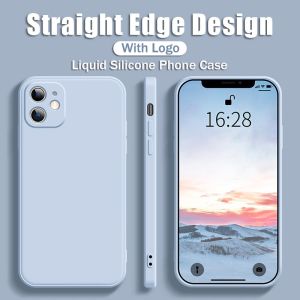 Fast Deliver TPU Straight Square Edge Liquid Silicone Soft Phone Case for IPhone 7 8 Plus X XR XS Max 11 12 13 Pro Max Mini Plus Couple Model Solid Color Liquid Silicone Full Cover Soft Phone Case