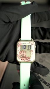 Jam Tangan Wanita Alexandre Christie Digi AC 9378 LHRRGGN Green Motif Flower Dial Green Rubber Band