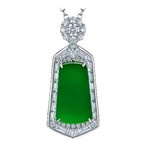 AILEQ | Natural Chrysoprase Full Green Peace Talisman Silver Pendant Necklace