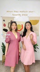 ZEALO Jade Puff Sleeves Plunge V-Neck A-line Dress Linen Small Medium Semi-Large Magenta Red Hot Pink Forest Green Dark Red Royal Blue Olive Black Peri Mauve Army Green Toffee Dusty Blue Light Mocha Mocha Powder Blue Choco Rust Coral Skintone Moss Green