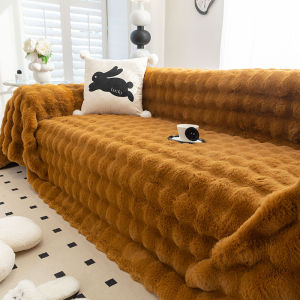 Caramel Colored Plush Sofa Cover Rabbit Fur Thick Warm Full Wrap Cushion Blanket New Autumn Winter Korean Style Home Fabric