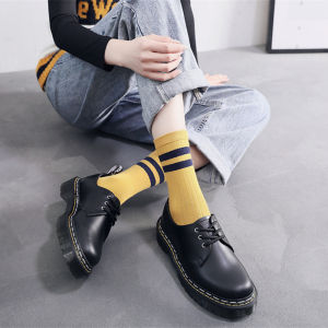 Dr. Martens Men Shoes 1461 Platform Martin Boots Genuine Leather Rubber Sole White Yellow Double Needle Thread