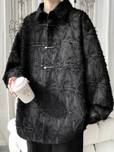 Cleanfit New Chinese Style Mens Black Shirt Spring Autumn Tassel Design High End Trendy Brand Casual Outerwear Long Sleeve