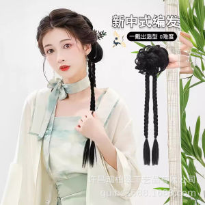 Traditional Chinese Style Long Braid Hair Extensions Womens Updo Hair Bundles Flower Bud Hair Accessories Easy to Wear Maintenance
