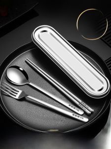 Stainless Steel Chopsticks Spoon Set Portable Outdoor Dining Utensils One-Person Package Student Travel Essential Storage Box