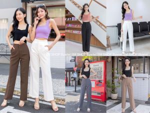 รุ่นLL ราคาพิเศษ🔥กางเกงขากระบอกใหญ่เอวสูงผ้าไอวี่ เก็บทรงดีมาก!!พร้อมส่งS-2XLมีเก็บปลายทาง