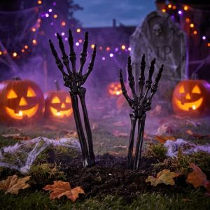 2Pcs Halloween Ground-Stick Artificial Skeleton Hand Bones Ghost Festival Garden Decorations Ornaments and Props
