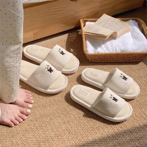XIXITIAO Indoor soft soled cotton and linen shoes in spring and summer student dormitory sweat absorbing breathable comfortable cute little dog linen slippers for women