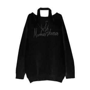 Áo Len Dệt Kim Cổ Chữ V Dài Vừa Phải Cho Nữ Mùa Thu Đông Màu Đen in Chữ Áo Chui Đầu Hai Mảnh Thời Trang Công Sở Thường Ngày