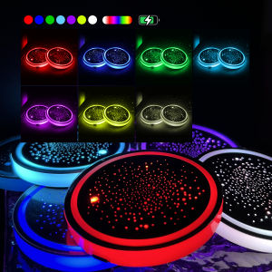 2PCS LED Cup Holder Lights For Car Rechargeable 7 Color-Changing Light Up Cup Holder Insert Coasters Car Accessories
