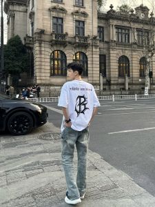 New 2025 American Style Cotton Mens Short Sleeve T-Shirt Heavyweight White Casual round Neck Top Breathable Summer Fashion