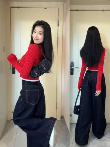 SUHUIQIAN | Red Cable Knit Cardigan Sweater Womens Autumn Winter New Short Slim Fit