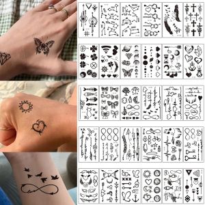 30pcs Waterproof Temporary Tattoo Sticker Black Small Pattern Feather Heart Bird Expression Body Art Arm Fake Tattoos Women Men