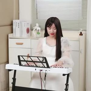 KAWES 61 Keys Portable Keyboard Piano 200 Tones 80 Demo Songs Folding Electronic Keyboard Piano (WHITE)