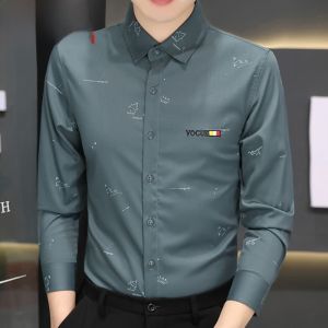 HENGYUANXIANG | Áo sơ mi nam dài tay chống nhăn thêu thường ngày thời trang thu đông mới về không cần ủi áo khoác chất liệu polyester viscose elastic polyester