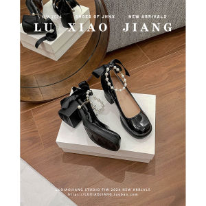 Soft Bottom High Heels Sweet Mary Janes Butterfly Knot Ribbon Slip-On Spring 2024 Fashion Single Shoes Leather Version