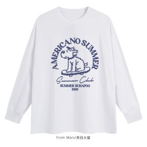 Áo Thun Cotton Dài Tay Rộng Rãi in Chữ Mars Dành Cho Nam Và Nữ Mùa Thu Thường Ngày Thoáng Khí Thoải Mái Phong Cách Đường Phố