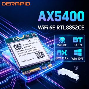 AX5400 RTL8852CE WiFi 6E Tri-Band M.2 NGFF Adapter Bluetooth 5.3 5374Mbps Network Card for Desktop PC Windows 10 11 64bit