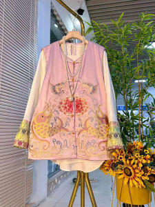 Large Size Womens Fashionable Collared Patchwork Sleeve Cuffs Traditional Chinese Style Cotton Polyester Blend Long Sleeve Shirt