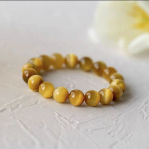 Collection Grade Natural Opal Bring In Wealth and Treasure Bracelet Yellow Tiger Stone Cat Eye Single Circle Ornament Gift Bracelet Men and Women