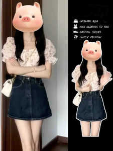 2024 ใหม่ หวาน ลายดอก Bubble Sleeve ผ้าชีฟอง เสื้อเชิ้ตผู้หญิง ฤดูร้อน แขนสั้น สไตล์เกาหลี สั้นไม่ซ้ําใคร เสื้อท่อนบน ตัดตรง