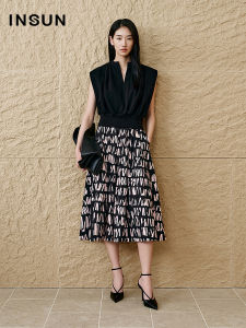 Insun Summer 2025 Cotton Blend Shirt Classic Straight Cut Long Sleeve Striped Pattern Button Closure Womens Premium Fashion