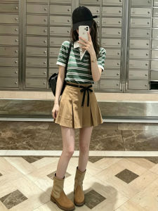 NIUVIES | Đầm Polo Sọc Ngắn Nữ Dáng Nhỏ Mùa Hè