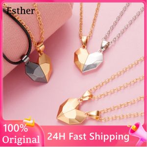 2PCS/set love couple necklace for gf and bf half heart necklace for couple pendant necklace magnet stainless steel necklace for couples gift ideas gold necklace pawnable 18k gold pawnable necklace gold pawnable jewelry Charm Necklace Valentines Day Gift