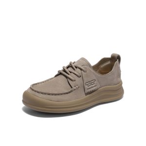 รองเท้าบู๊ทส์เบอร์เกอร์ Belle สำหรับผู้หญิง หนังแท้ ทรงพื้นหนา ส้นเตี้ย ฤดูใบไม้ผลิ 2025 รองเท้าลำลองแบบใหม่ ทรงปากเปิด หัวกลม