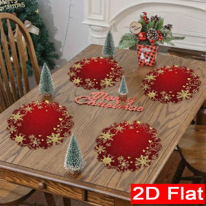 VIKAMA 4/6 Festive Christmas Placemats With Lace Circular Placemats for Restaurants Parties Home Decor Holiday Decoration