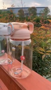 Botol Minum Anak Kapasitas 600ml Bahan material Food Grade 284 Bening Transparant Karakter Lucu Botol Anti Tumpah Anti Pecah