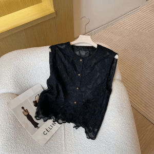 เสื้อเชิ้ตแขนกุดปักลูกไม้สไตล์ฤดูร้อน ทรงหลวม สีสันสดใส แขนกุด ปิดด้วยกระดุมเดียว สไตล์วินเทจ สำหรับผู้หญิง