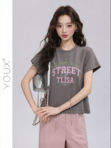 YOUXIANG | Áo Thun Tay Ngắn In Hình Phong Cách Mỹ Retro